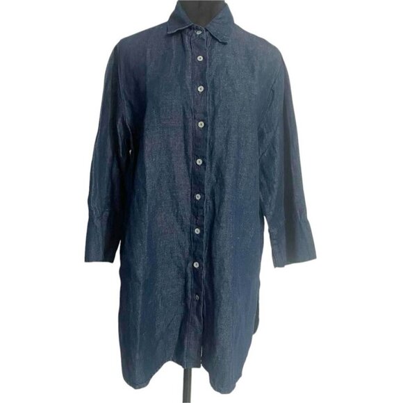 NEW Cut Loose Size Medium Top Blouse Button Down Shirt Collared Flax Boho Denim - Picture 1 of 11